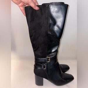 Liz Claiborne Black Knee High Mixed-Materials Boots with Buckle Size 8.5‎